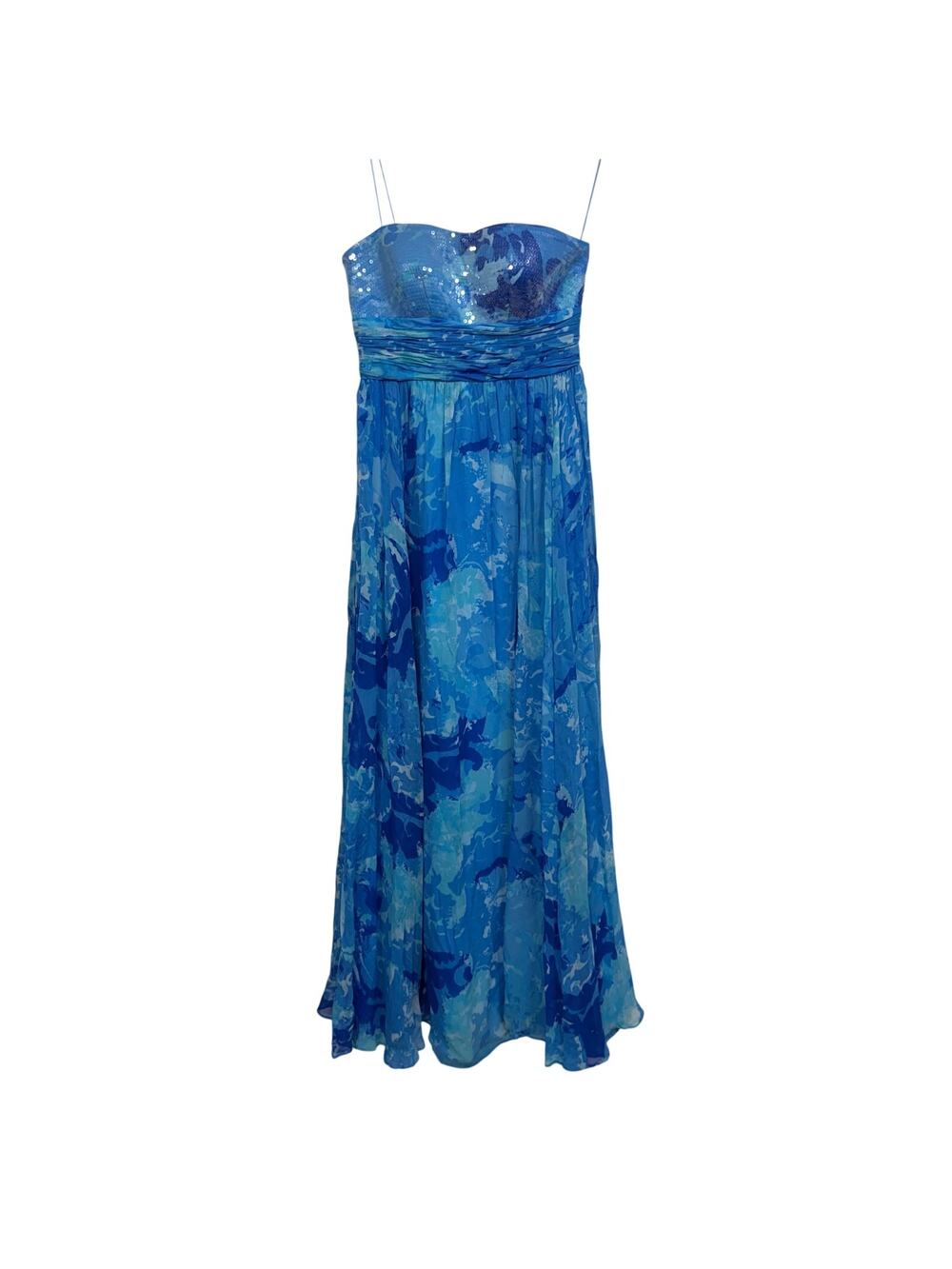 Aidan Mattox 100% Silk Blue Sequin Bodice Maxi Formal Gown SZ 0 Prom Y2K Fairy
